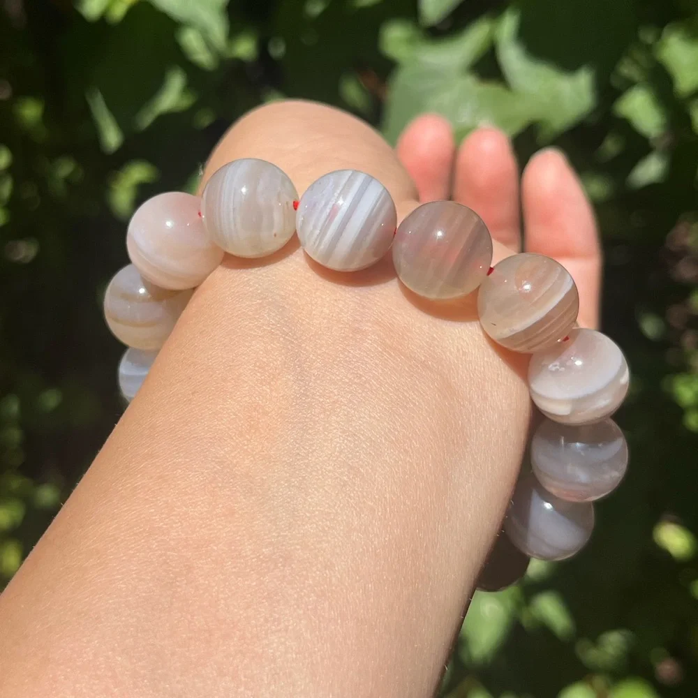 14mm stretchable grey banded Yanyuan agate‎ bracelet 1524